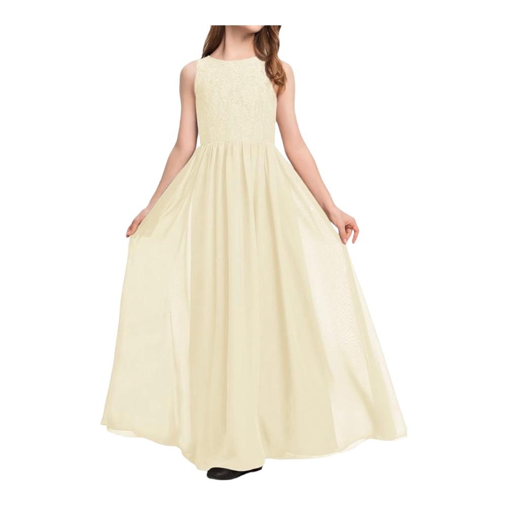 Chiffon Flower Girl Dress Sleeveless Lace Junior Bridesmaid Dress Girls size 10